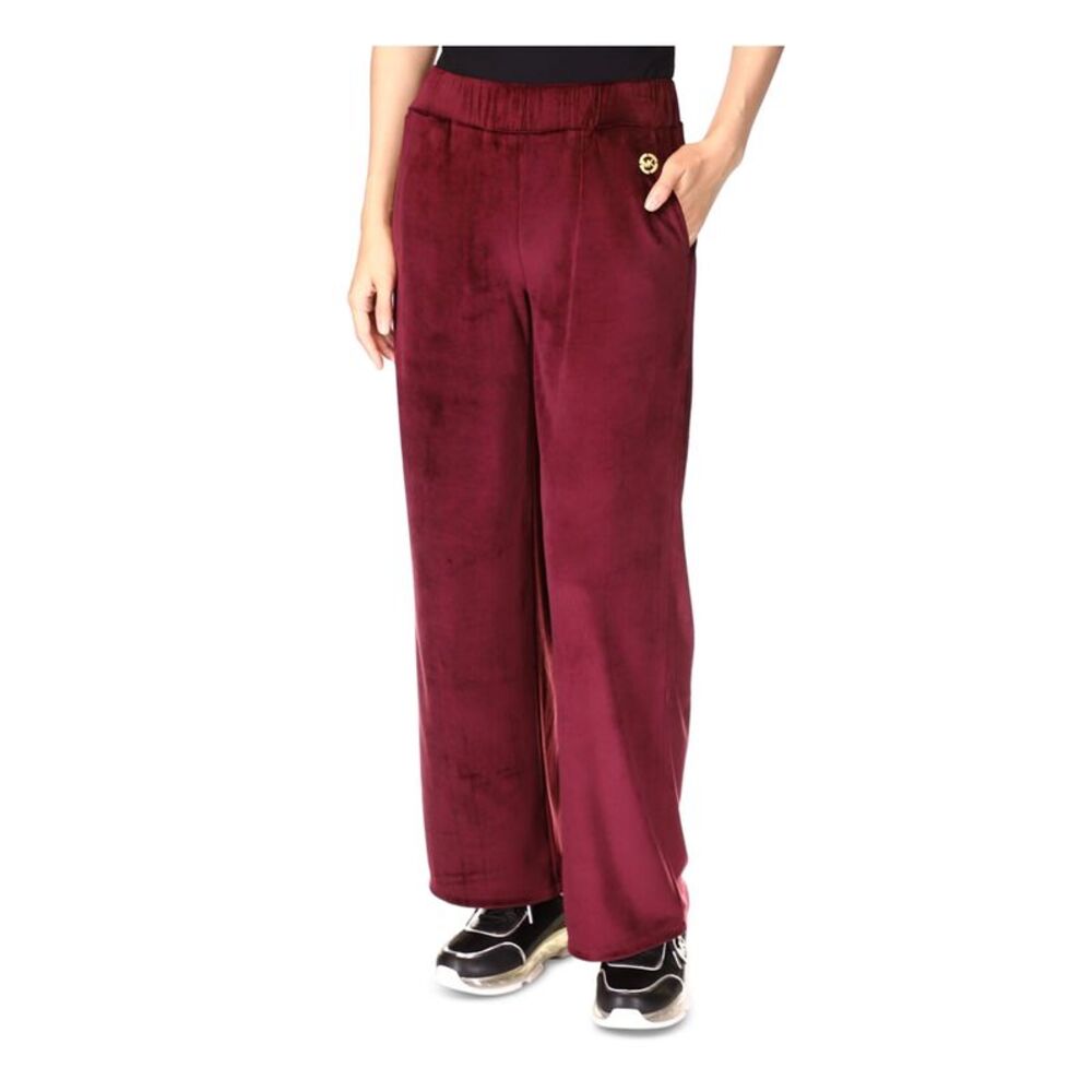 MICHAEL MICHAEL KORS Womens Burgundy Pull-on Logo Velour Straight leg Pants L - Picture 1 of 4